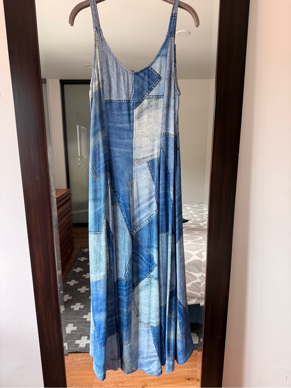 Pilcro Blue Patchwork-Print Maxi Slip Dress
